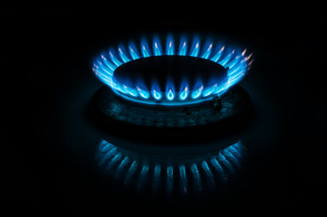 Gas burner close up in dark