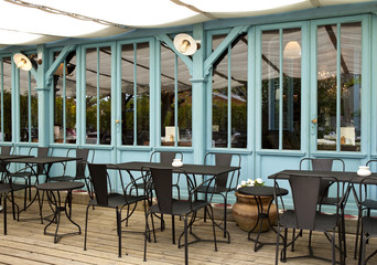Terrasse, café, bistrot, restaurant, bois, mobilier, cabane