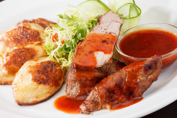 grilled meat with vegetables