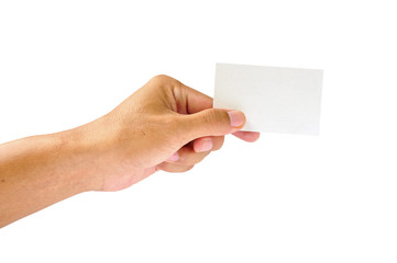 Business card in hand