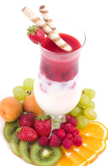 Tasty colorful jelly with strawberry and fruits