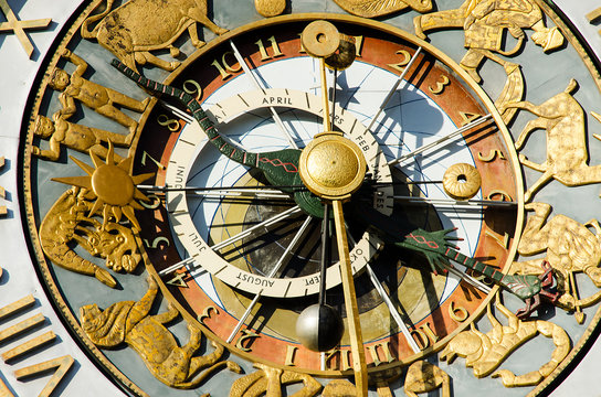 Close-up of the clock of Oslo City Hall