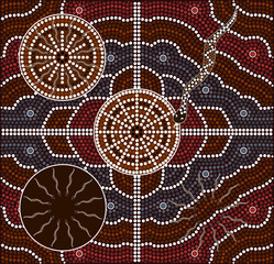 A illustration based on aboriginal style of dot painting depicti