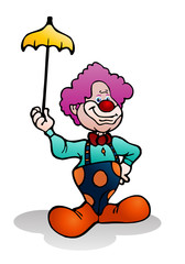 clown holding yellow umbrella