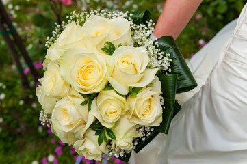 flowers on bride hand