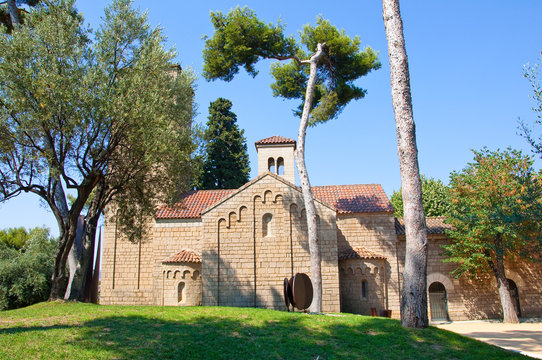 The monastery in roman stile. The Poble Espanyol. Barcelona.