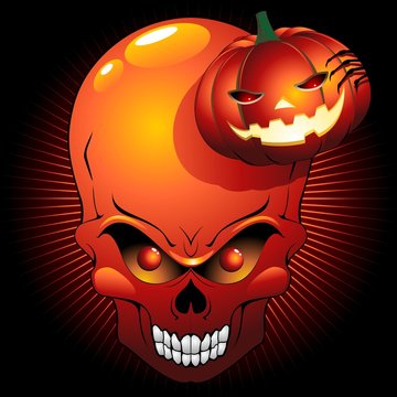Halloween Skull and Pumpkin-Teschio e Zucca-Vector