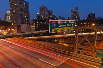 Night traffic on Brooklyn Bridge NYC