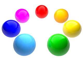 Rainbow color spheres. Isolated on white.