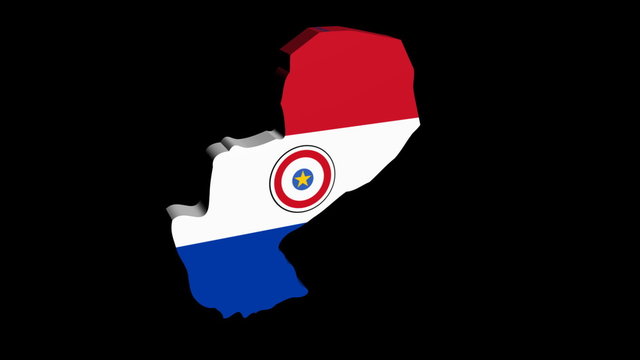 Paraguay map flag rotating on black animation