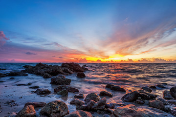 Tropical beach at sunset.