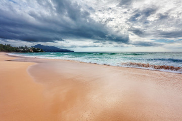 tropical beach under gloomy sky