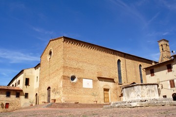 St. Agostino church and square in San Gimignano, Tuscany, Italy.
