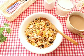 Healthy breakfast  nut, seed and dried fruit granola cereal