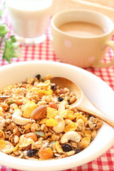 Healthy breakfast  nut, seed and dried fruit granola cereal