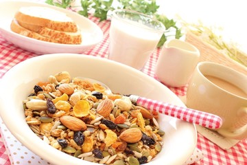 Healthy breakfast  nut, seed and dried fruit granola cereal