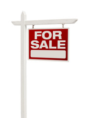 Red For Sale Real Estate Sign on White with Clipping Path