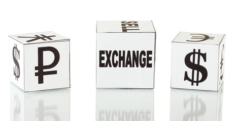 forex. currency in the white dices on white background