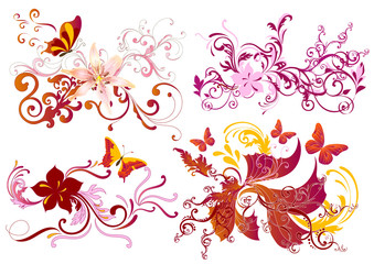 Colorful calligraphic floral elements set