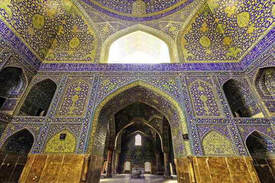 The decoration on walls inside the Imam Mosque in Isfahan, Iran