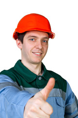 Isolated picture of a young construction worker