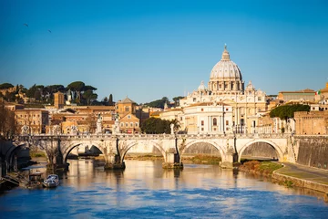 Fotobehang Tiber and St. Peter's cathedral, Rome © sborisov
