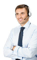 Phone operator in headset, isolated