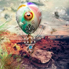 Poster Heißluftballonfliegen in der Wüste © Rosario Rizzo