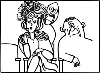 Woman wearing big fur cap in the cinema