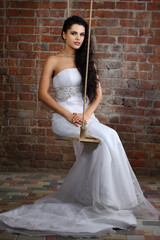 Girl is in wedding dress