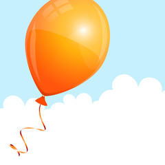 Flying Orange Balloon Sky & Clouds