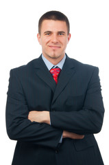 Portrait of handsome smiling businessman isolated on white