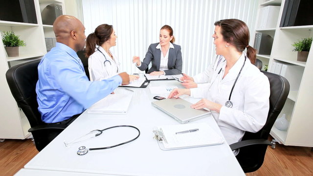 Hospital Doctors Successful Meeting Financial Consultant