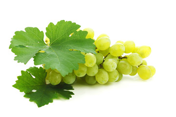 Grapes branch with leaves isolated on white background