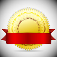 Golden label and red tape.