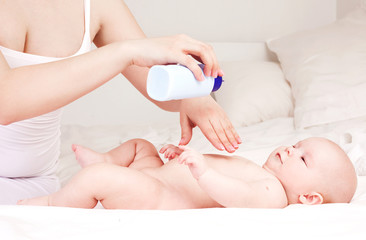 Mother using powder