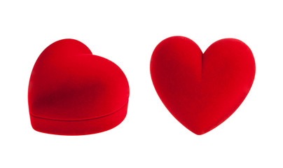 Red velvet heart box, isolated on white