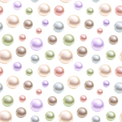 Spherical pearls of different colors. Seamless vector background