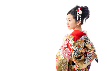 japanese kimono woman on white background