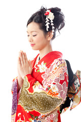Fototapeta premium japanese kimono woman praying