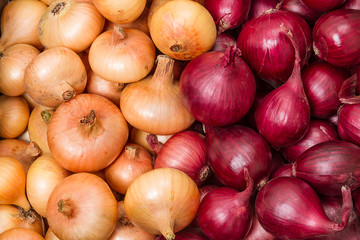 Background of yellow and red onions