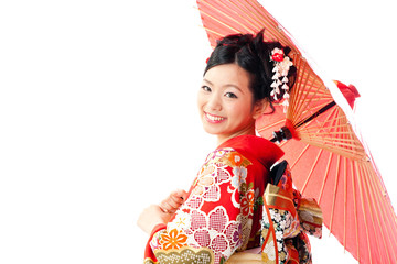 japanese kimono woman with red umbrella