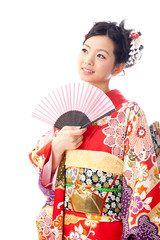 japanese kimono woman with traditional fan
