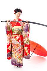 japanese kimono woman with japanese sword