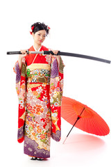 japanese kimono woman with japanese sword