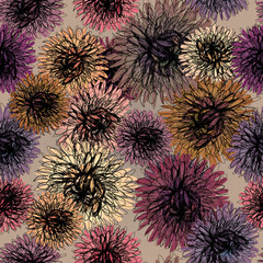 Dahlia / Floral seamless autumn pattern