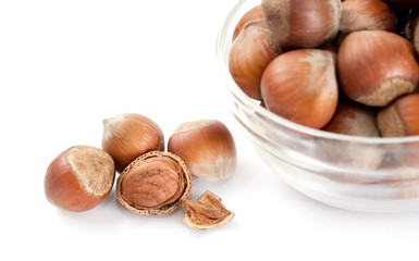 hazelnuts in a glass bowl