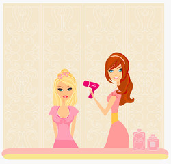 Vector illustration of the beautiful woman in hairdressing salon