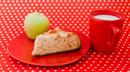 Homemade baking apple pie with cup of milk