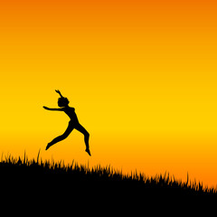 Obraz na płótnie Canvas girl black silhouette jumping illustration